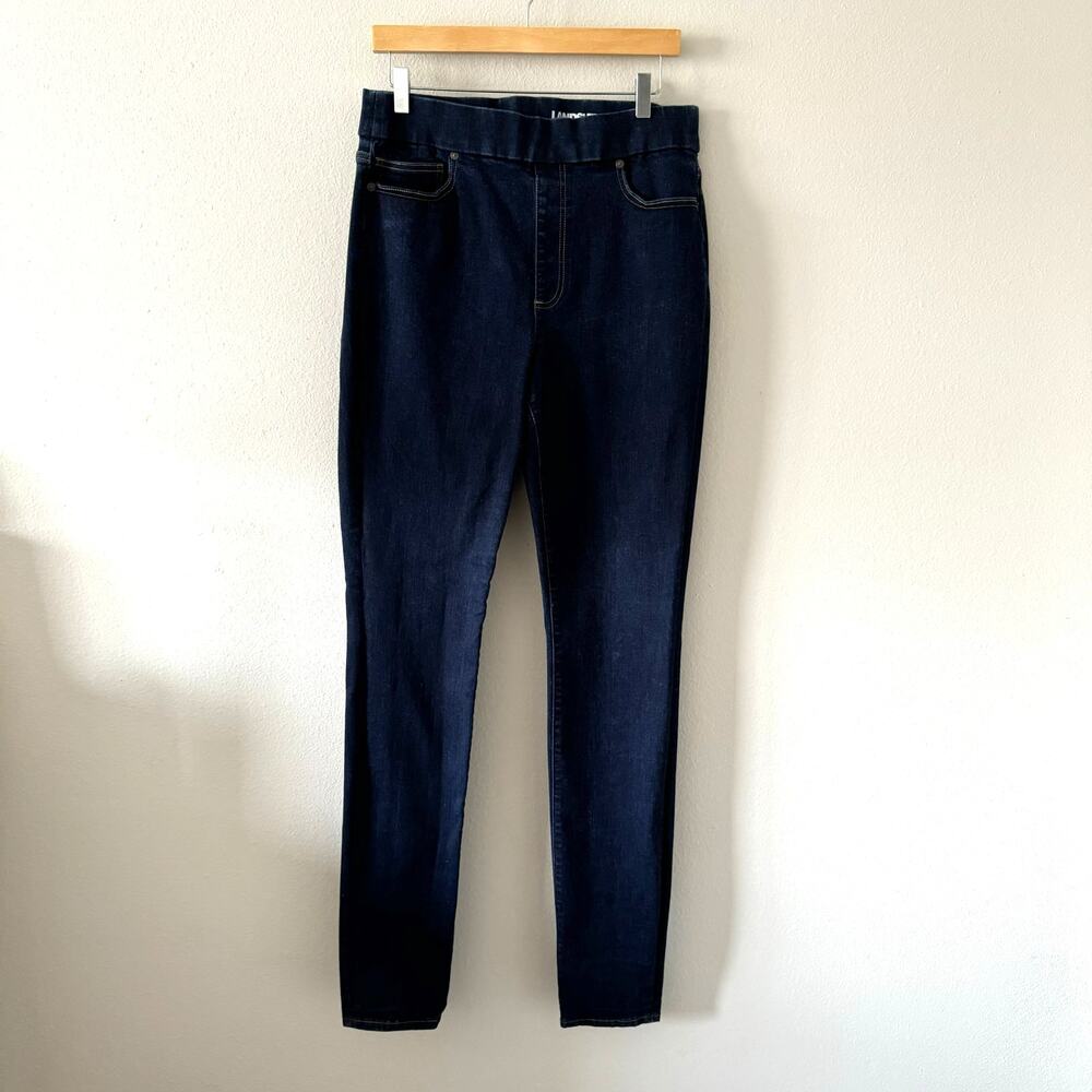 Land's End Mid Rise Curvy Pull On Skinny Stretch Jeans Jeggings Dark Wash Sz 14